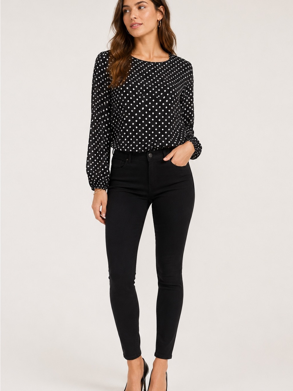 Elodie Black Polka Dot Top Blouse Bodysuit Small